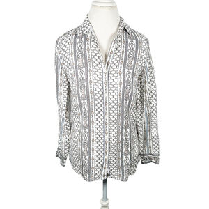 J. McLaughlin Chainlink Equestrian Regal Button Shirt Silk Preppy Stretch Size S